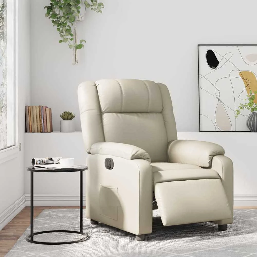 Fotelis Elektrinis atlošiamas krėslas, kreminės spalvos, dirbtinė oda