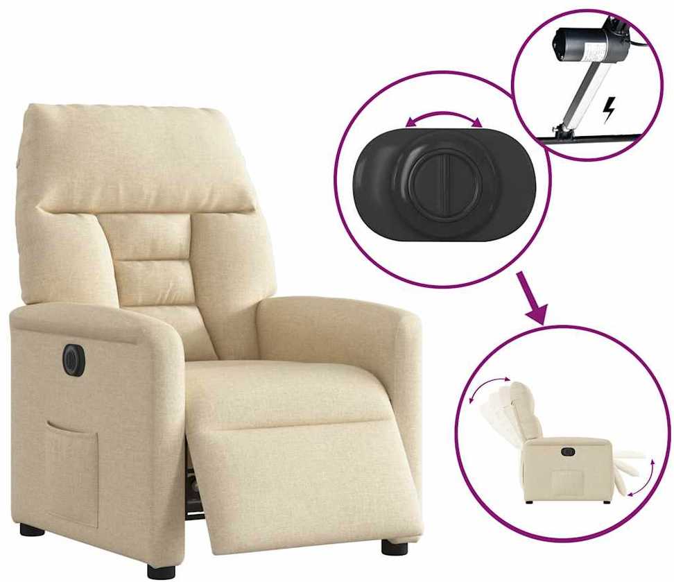 Fotelis Elektrinis atlošiamas krėslas, kreminės spalvos, audinys