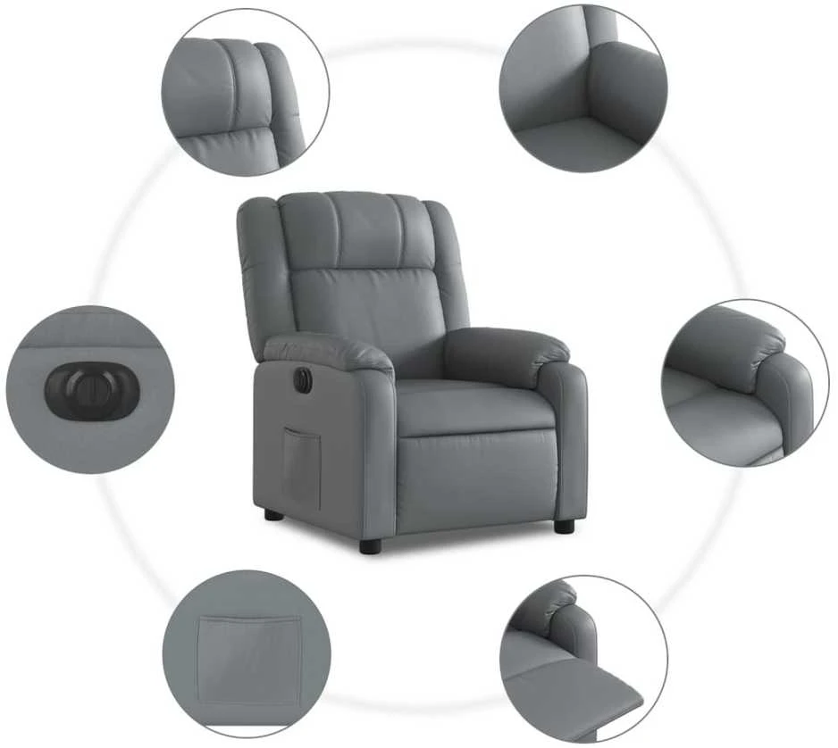 Fotelis Elektrinis atlošiamas krėslas, pilkos spalvos, dirbtinė oda
