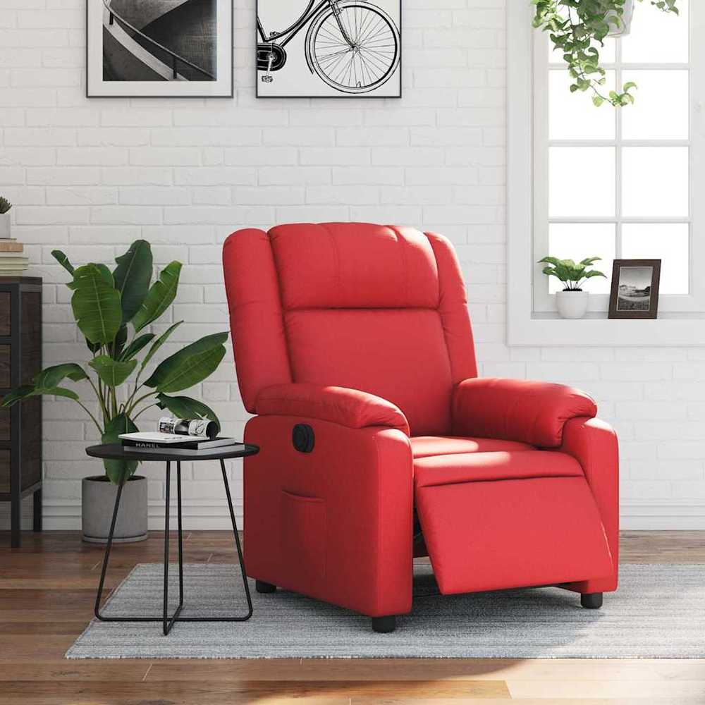 Fotelis Elektrinis atlošiamas krėslas, raudonos spalvos, dirbtinė oda