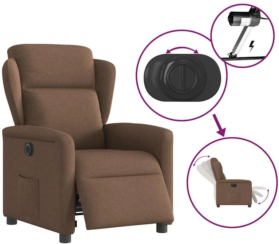 Fotelis Elektrinis atlošiamas krėslas, rudos spalvos, audinys