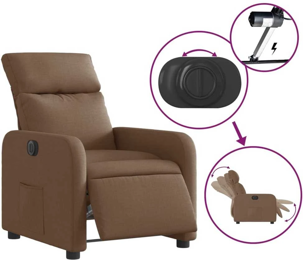 Fotelis Elektrinis atlošiamas krėslas, rudos spalvos, audinys