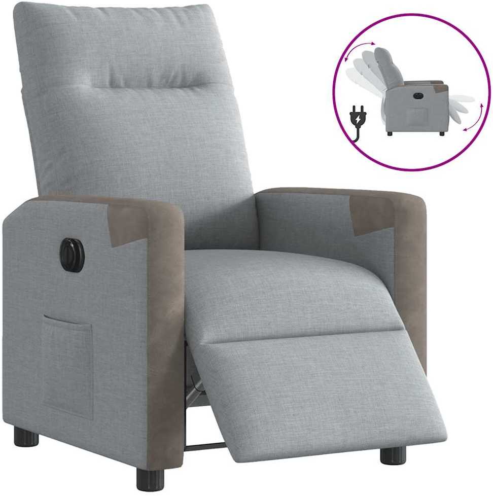 Fotelis Elektrinis atlošiamas krėslas, šviesiai pilkos spalvos, audinys