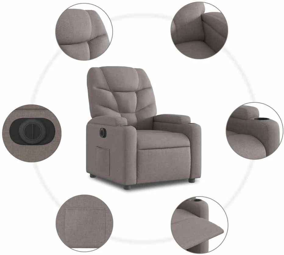 Fotelis Elektrinis atlošiamas krėslas, taupe spalvos, audinys