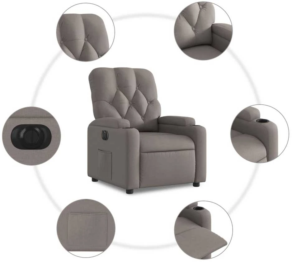 Fotelis Elektrinis atlošiamas krėslas, taupe spalvos, audinys