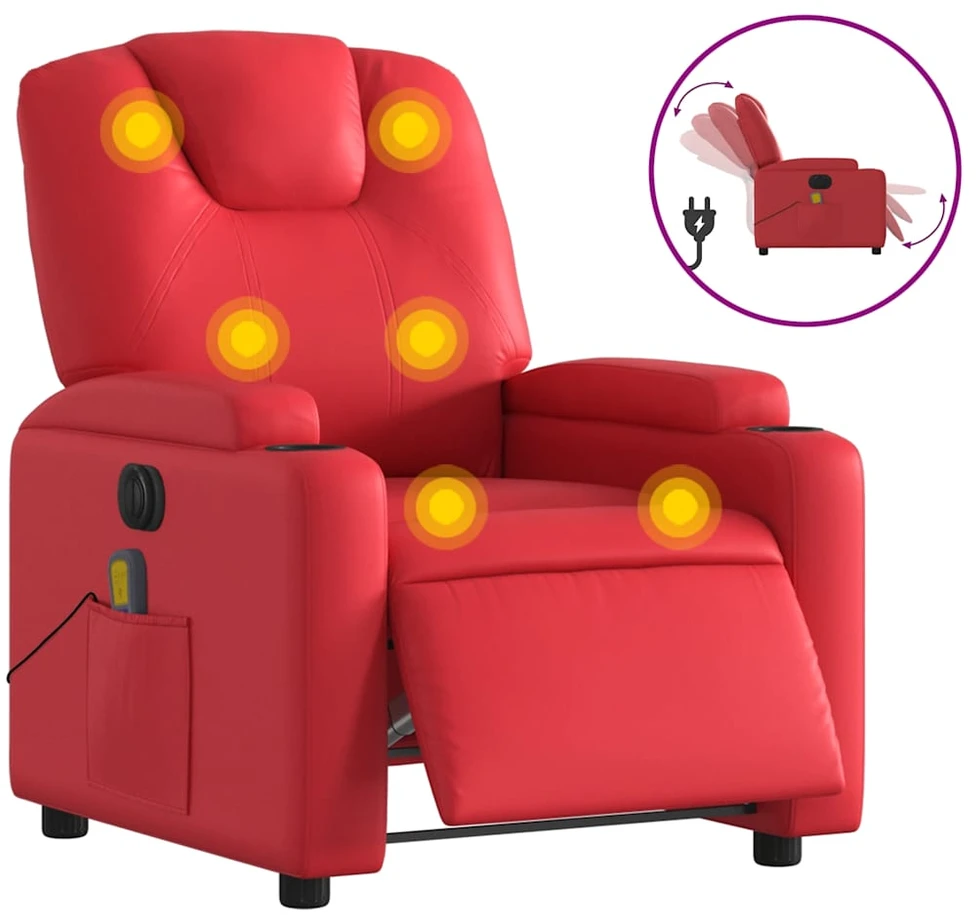 Fotelis Elektrinis atlošiamas masažinis krėslas, raudonas, dirbtinė oda