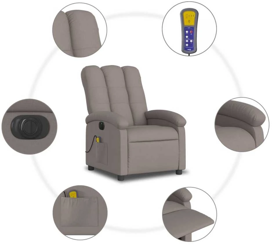 Fotelis Elektrinis atlošiamas masažinis krėslas, taupe, audinys