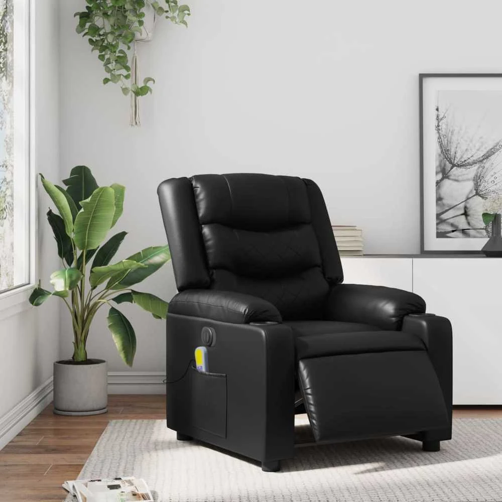 Fotelis Elektrinis atlošiamas masažinis krėslas, juodas, dirbtinė oda