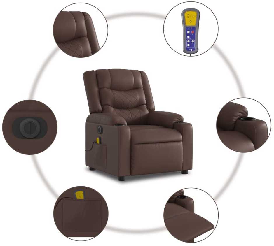 Fotelis Elektrinis atlošiamas masažinis krėslas, rudas, dirbtinė oda