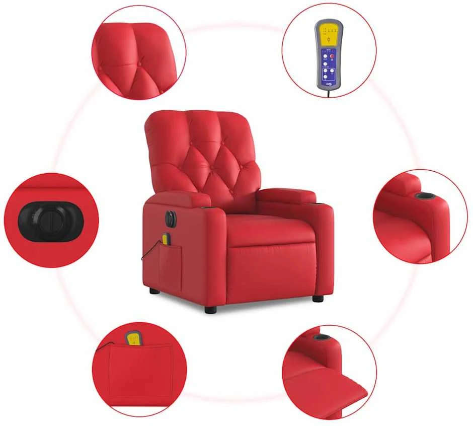 Fotelis Elektrinis atlošiamas masažinis krėslas, raudonas, dirbtinė oda