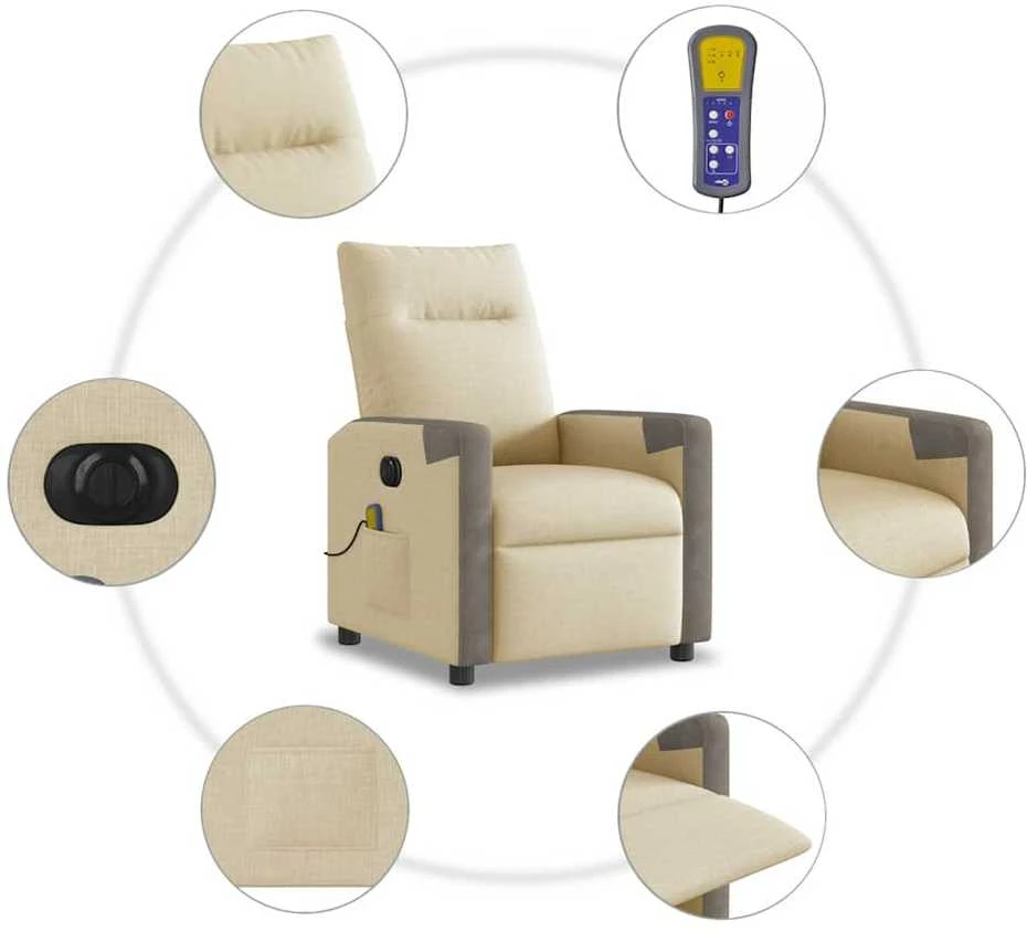 Fotelis Elektrinis atlošiamas masažinis krėslas, kreminis, audinys