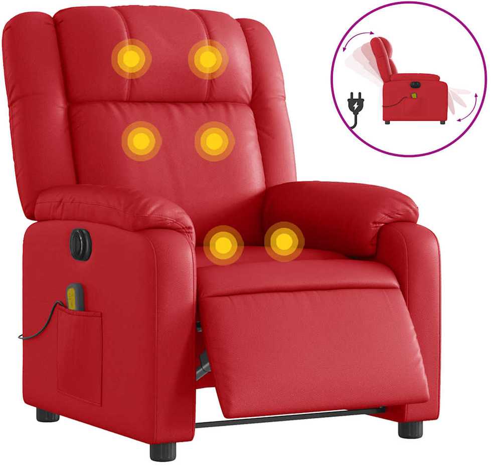 Fotelis Elektrinis atlošiamas masažinis krėslas, raudonas, dirbtinė oda