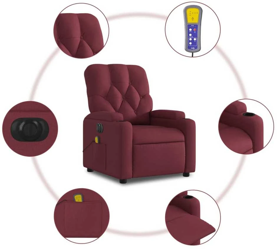 Fotelis Elektrinis atlošiamas masažinis krėslas, vyno, audinys