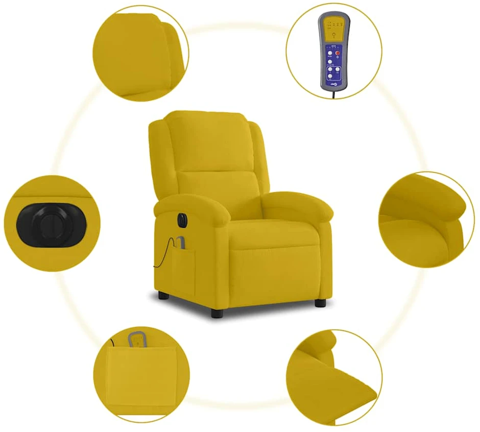 Fotelis Elektrinis atlošiamas masažinis krėslas, geltonas, aksomas