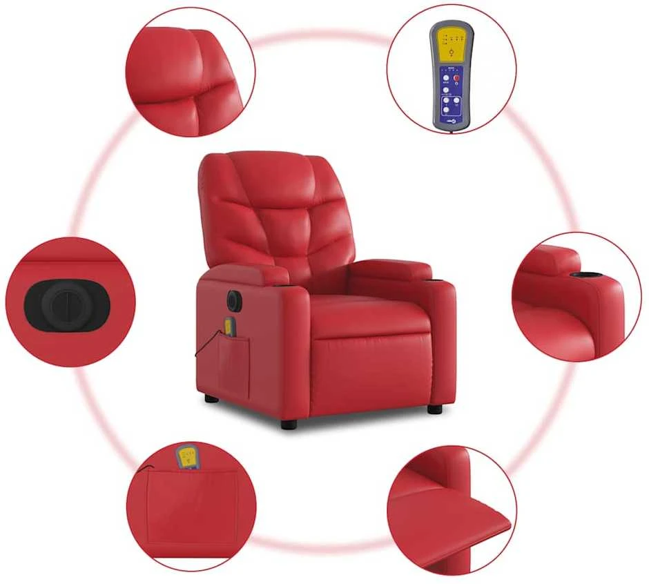 Fotelis Elektrinis atlošiamas masažinis krėslas, raudonas, dirbtinė oda