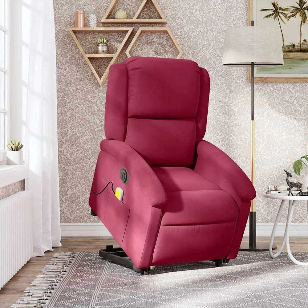 Fotelis Elektrinis atsistojantis masažinis krėslas, vyno, aksomas