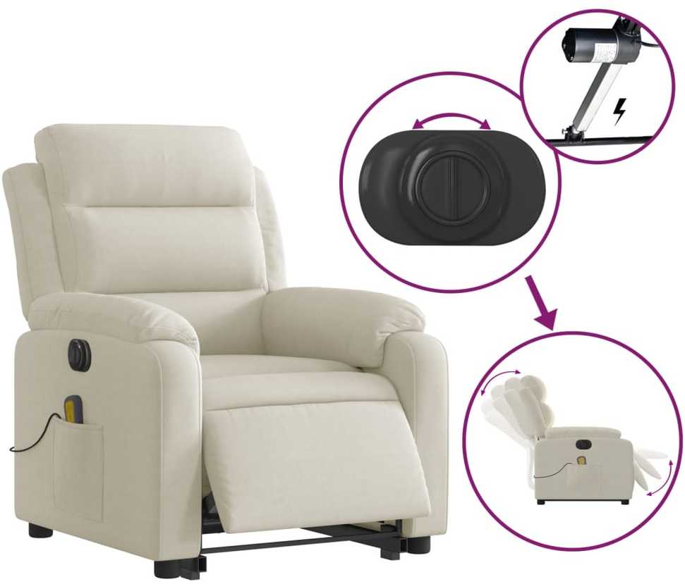 Fotelis Elektrinis atsistojantis masažinis krėslas, kreminis, aksomas