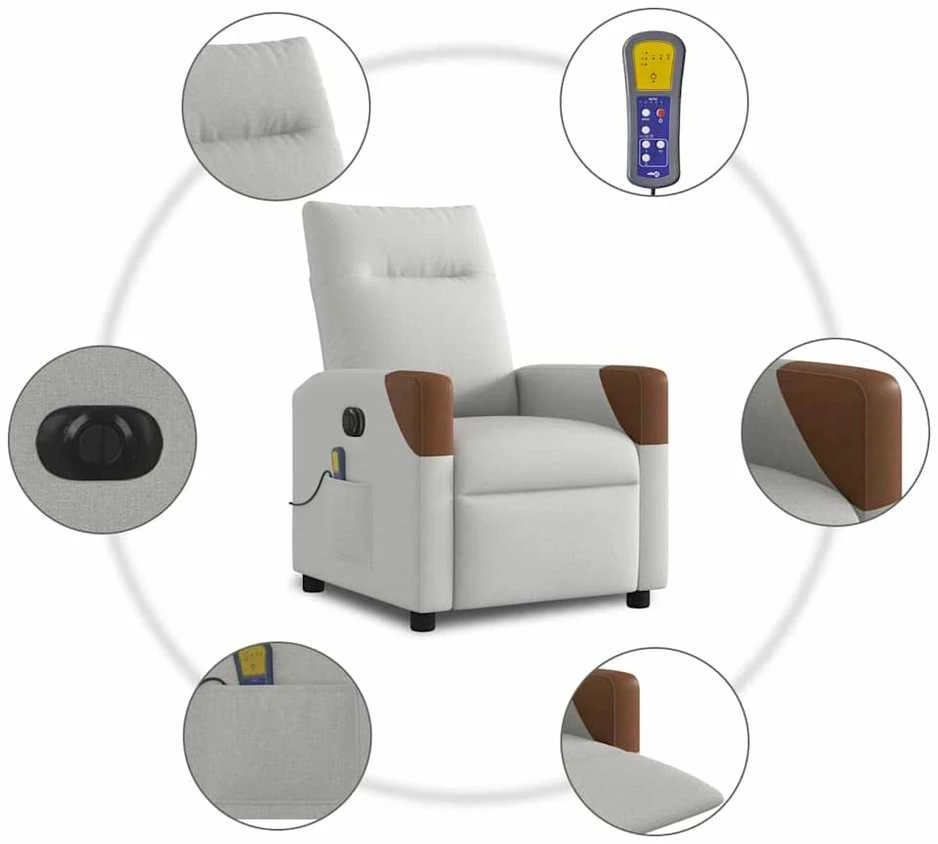 Fotelis Elektrinis masažinis krėslas, pilkos spalvos, audinys