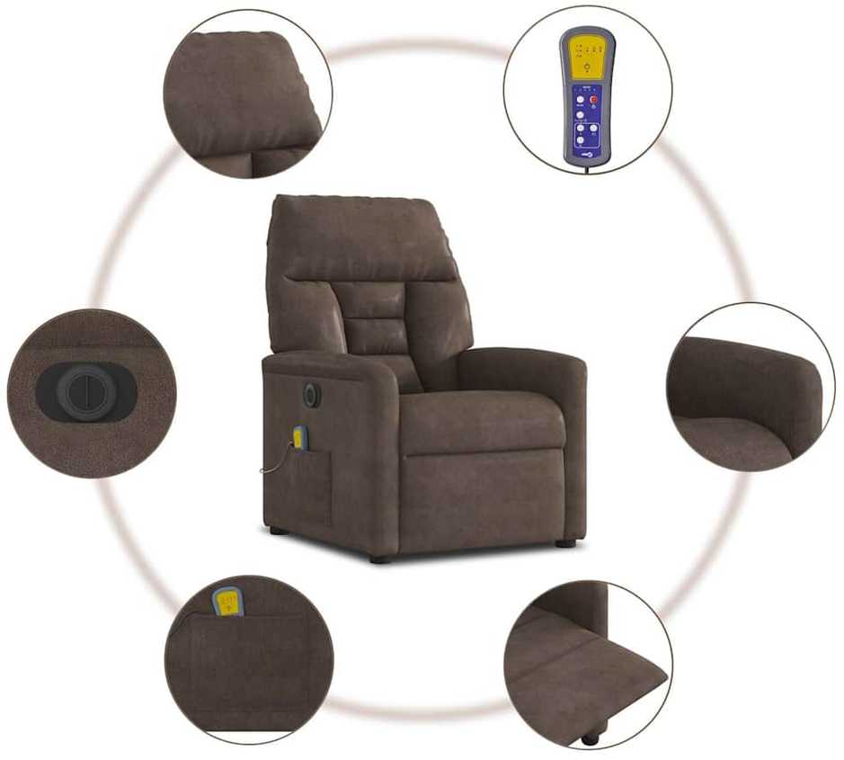 Fotelis Elektrinis masažinis krėslas, rudas, mikropluošto audinys