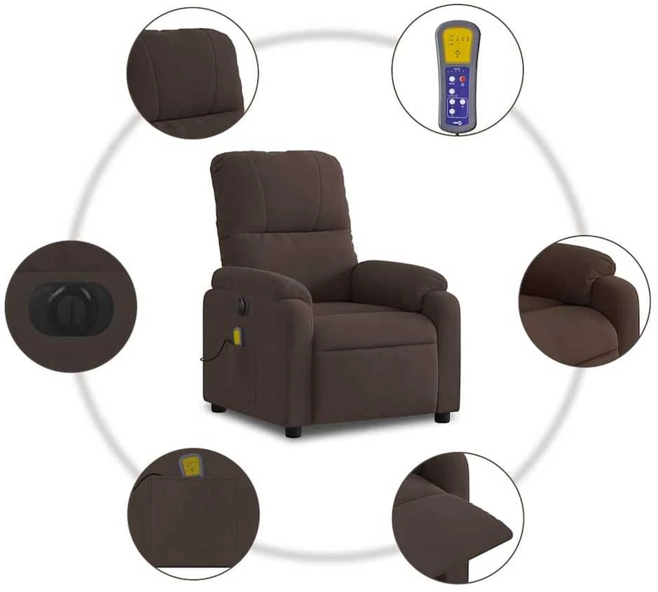 Fotelis Elektrinis masažinis krėslas, rudas, mikropluošto audinys