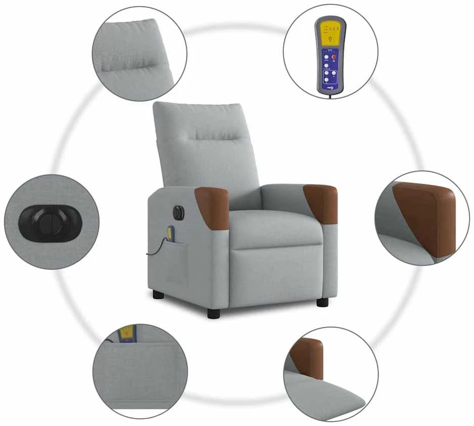 Fotelis Elektrinis masažinis krėslas, šviesiai pilkas, audinys