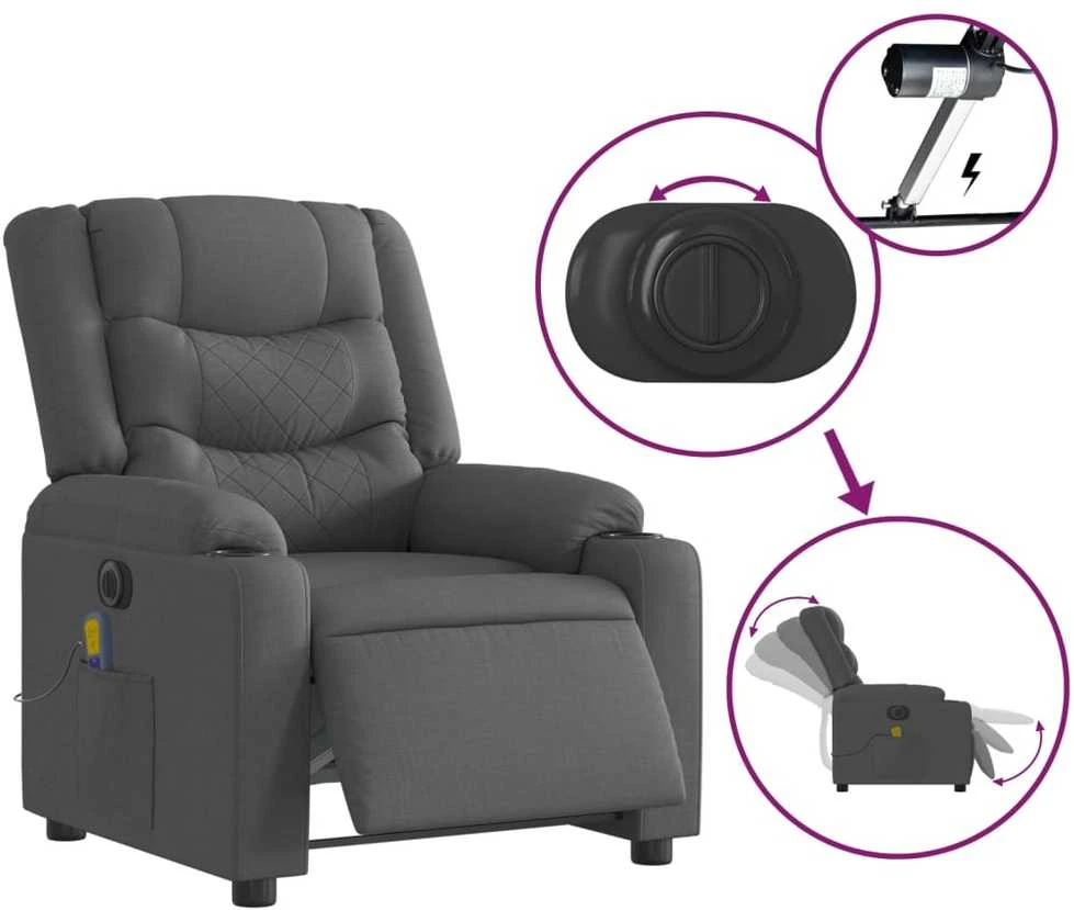 Fotelis Elektrinis masažinis krėslas, tamsiai pilkas, audinys
