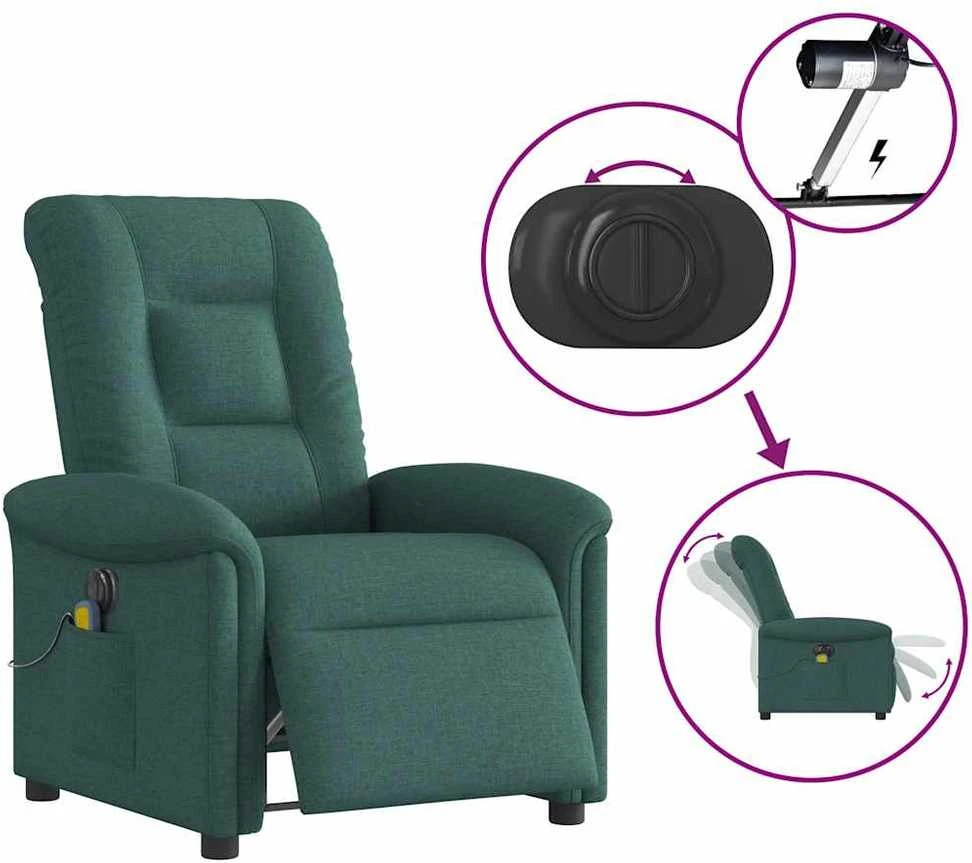 Fotelis Elektrinis masažinis krėslas, tamsiai žalias, audinys