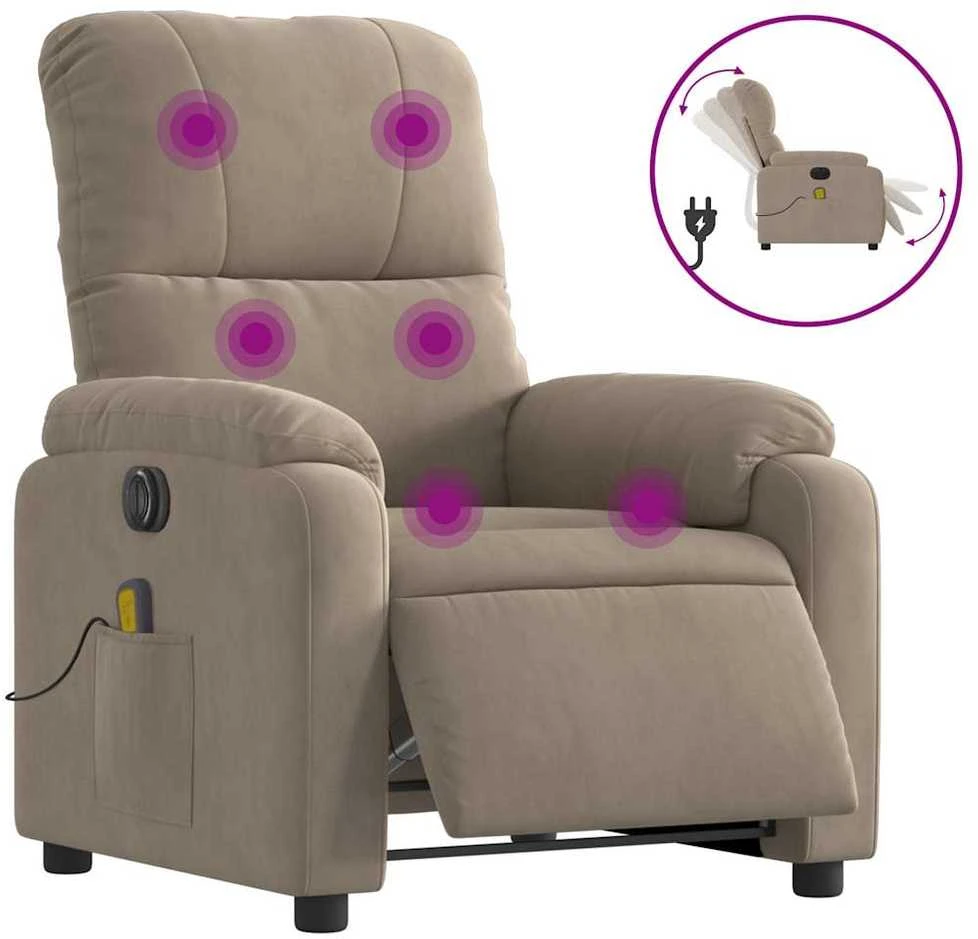 Fotelis Elektrinis masažinis krėslas, taupe, mikropluošto audinys