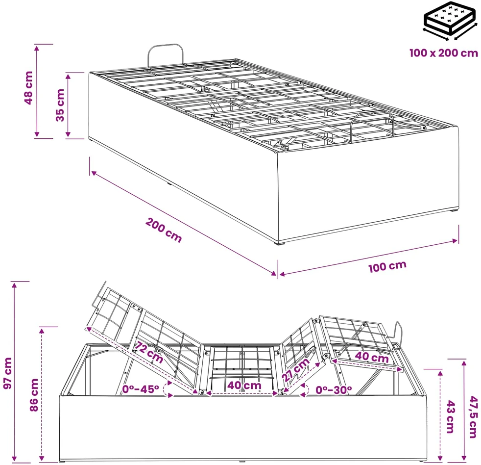 Elektrinis reguliuojamas lovos rėmas Juoda 200 x 100 x 33,5 cm