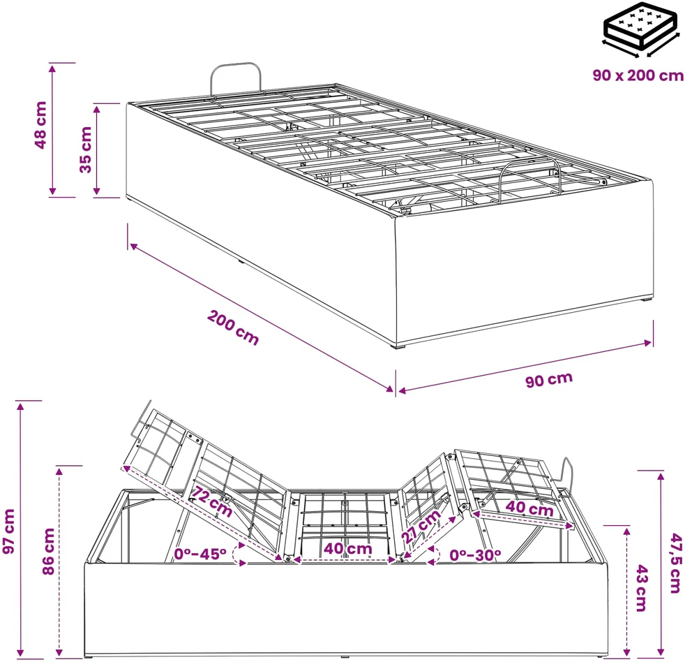 Elektrinis reguliuojamas lovos rėmas Juoda 200 x 90 x 33,5 cm