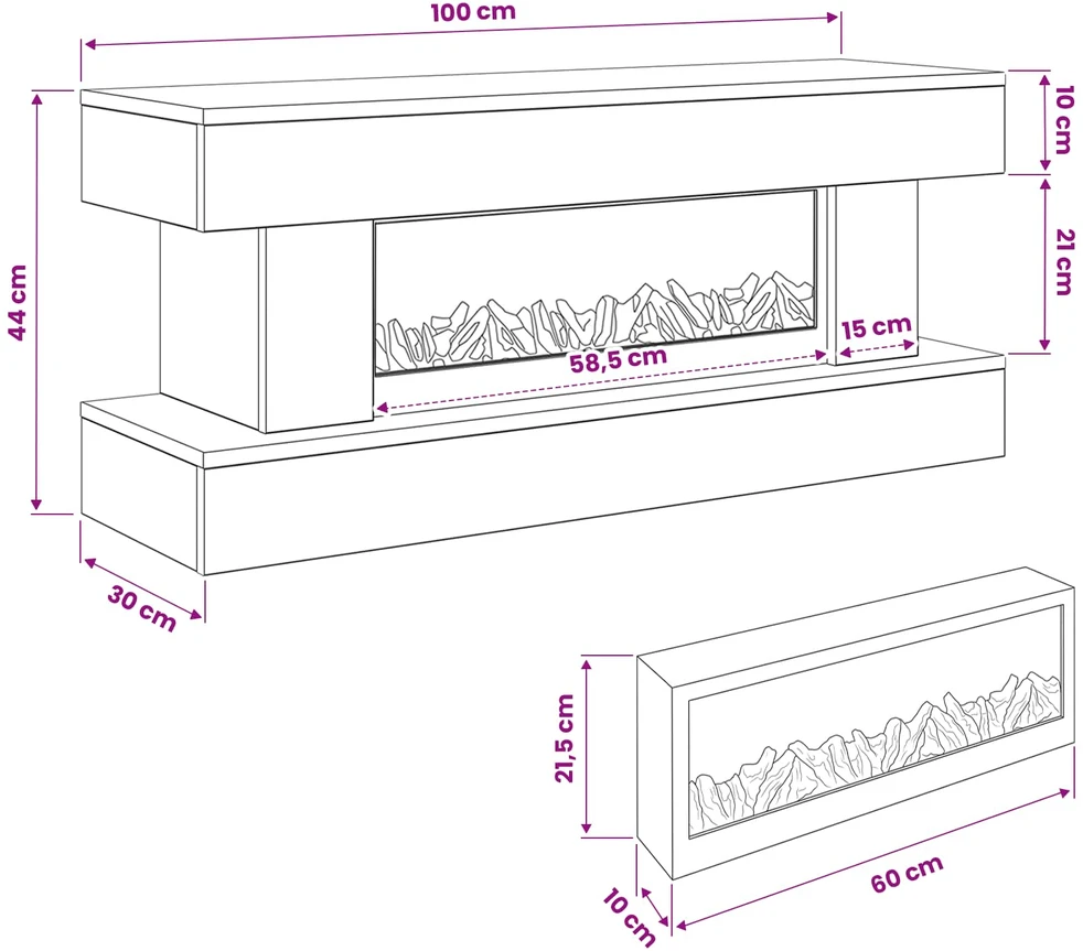 Elektrinis židinys Balta 100 x 30 x 44 cm Apdirbta mediena