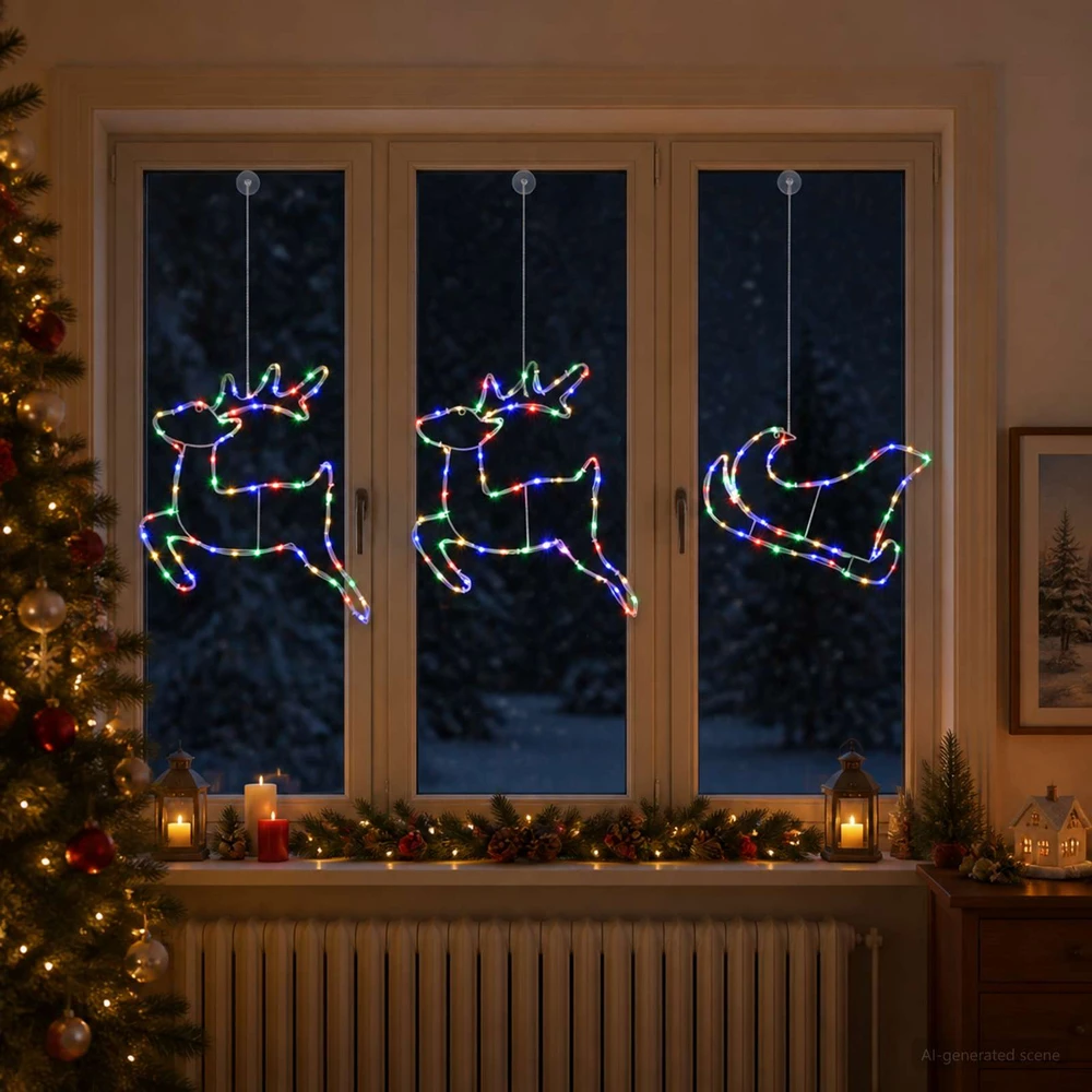 Elnių ir rogių kalėdinė dekoracija LOVIISA 180 LED