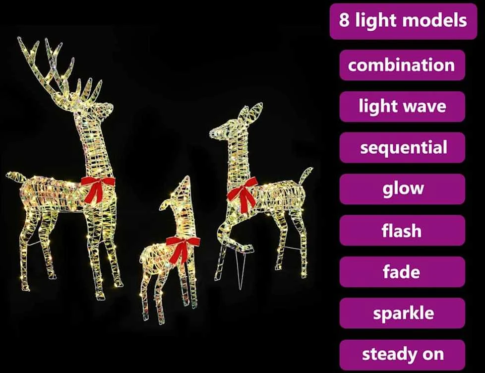 Elnių šeima 3 vnt. 300 LED Šilta balta 67 x 26 x 127 cm PET