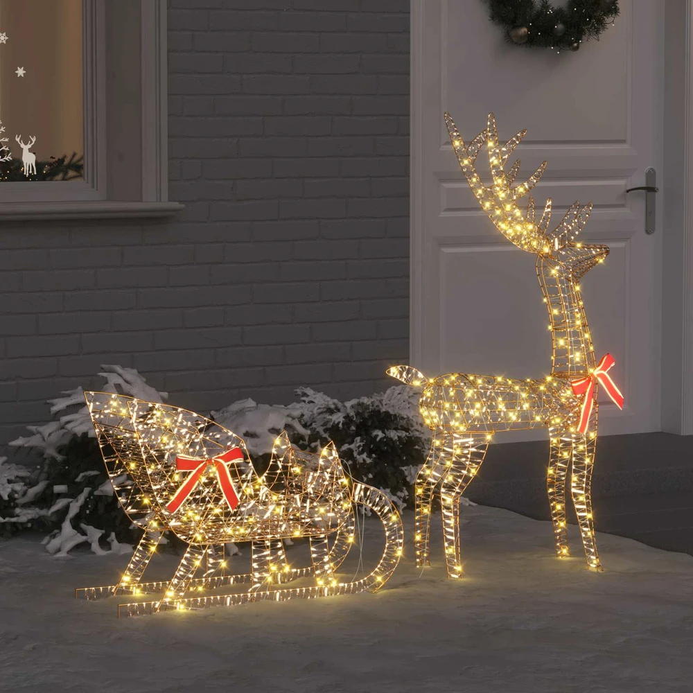 Elnių tempimo roges 200 LED Šilta balta 70 x 26 x 129 cm PET