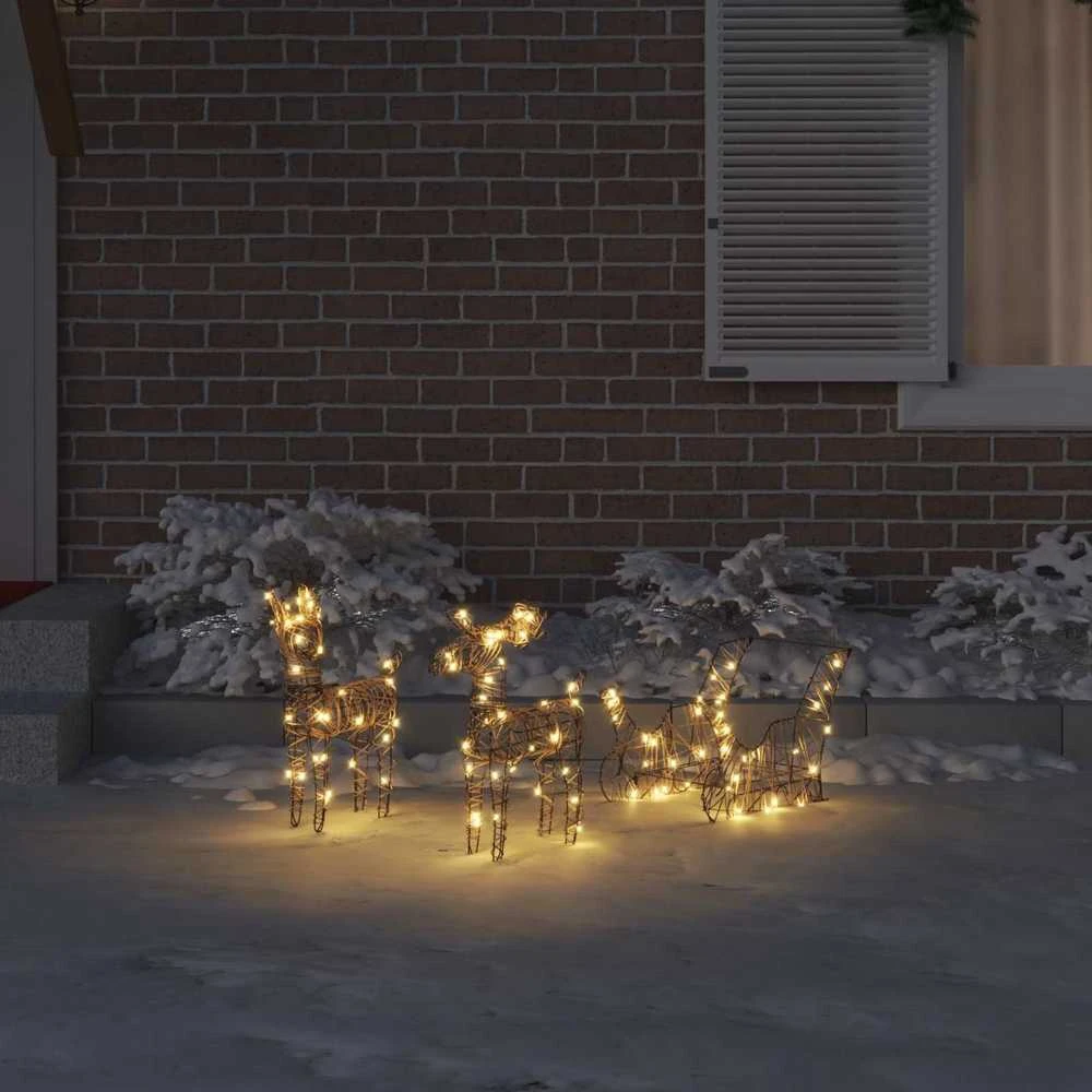 Elnių tempimo roges 160 LED Šilta balta 53 x 28 x 33 cm Ratanas