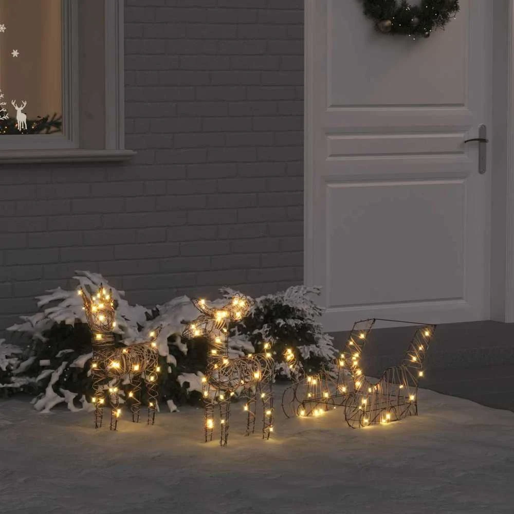 Elnių tempimo roges 160 LED Šilta balta 53 x 28 x 33 cm Ratanas