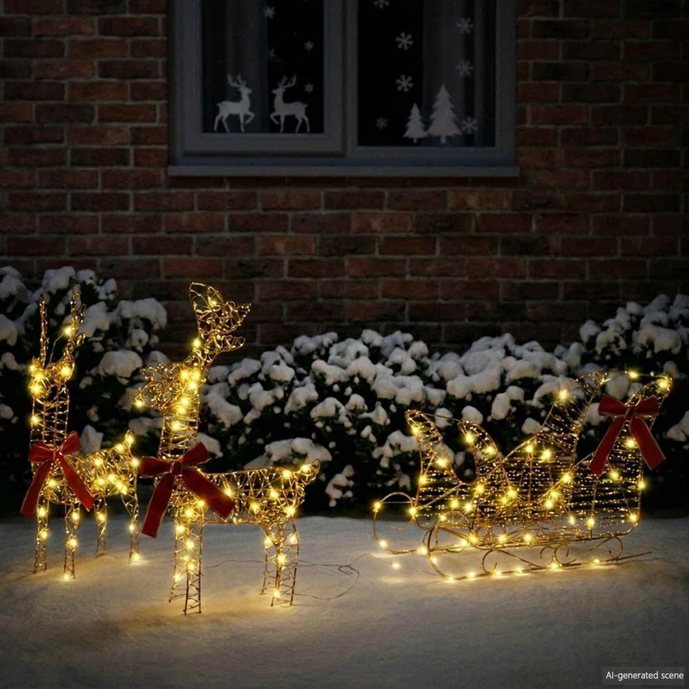 Elnių tempimo roges 160 LED Šilta balta 30 x 12 x 55 cm PET