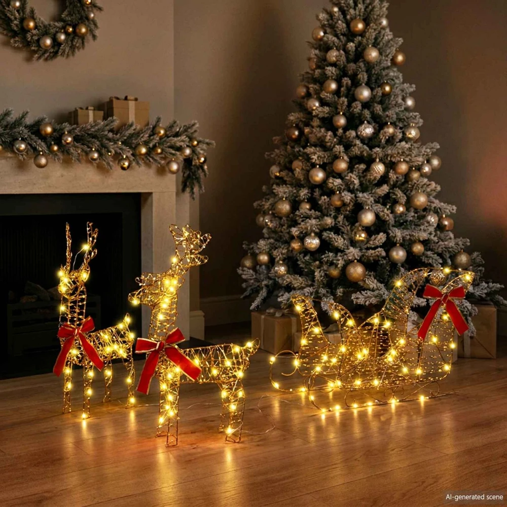 Elnių tempimo roges 160 LED Šilta balta 30 x 12 x 55 cm PET
