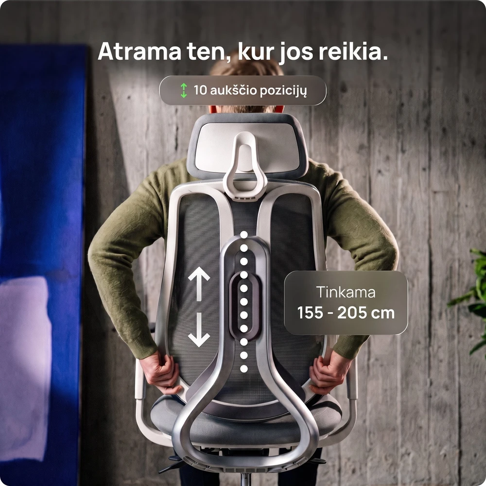 Ergonix OmniSit Pro Pilka Ergonominė Biuro kėdė 150 kg. | 5 metų garantija