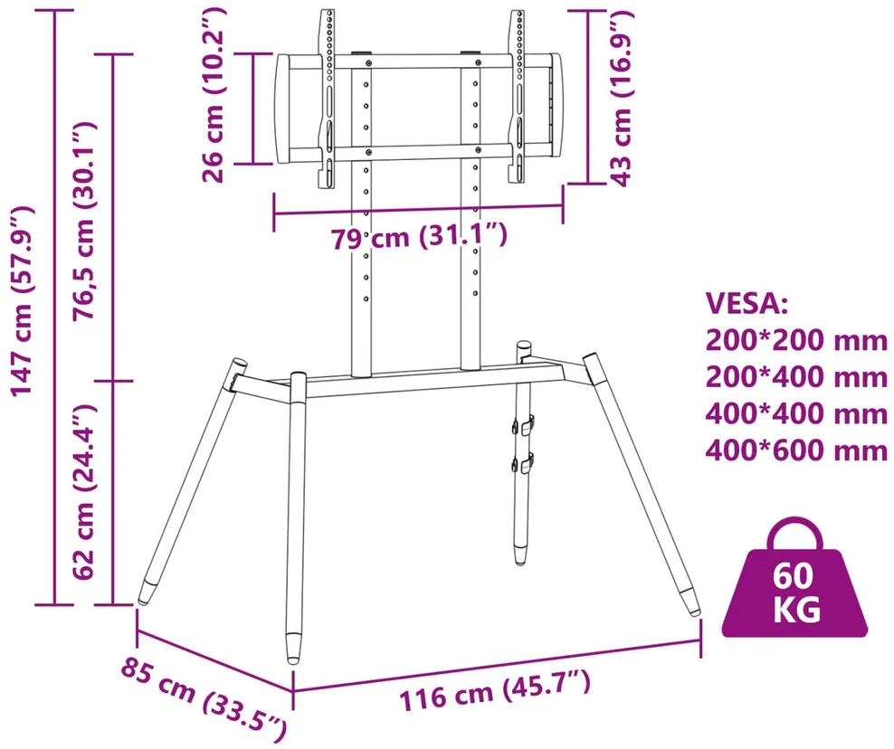 Laikiklis Eselio TV stovas skirta 37-86 Inch Screen 60 kg