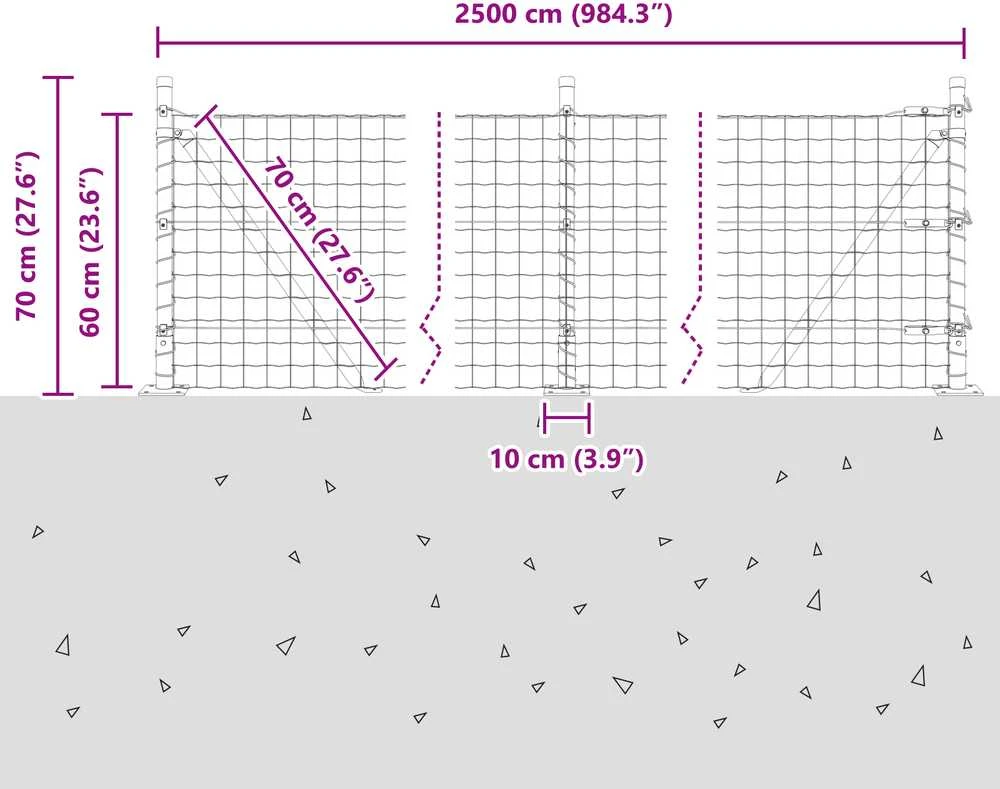 Eurų tvora su betono baze 25 x 0,6 m PVC dengtas plienas Žalia