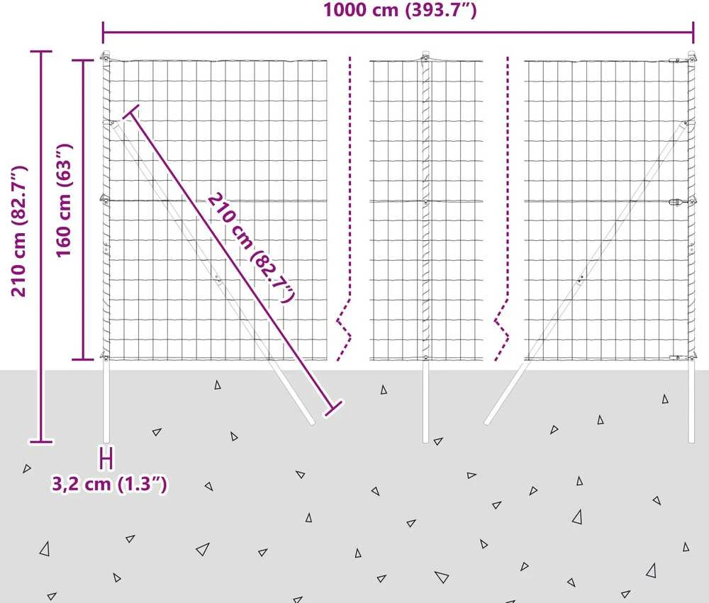 Lauko Euro tvoros gruntinis tvirtinimas 10 x 1,6 m Sidabrinė