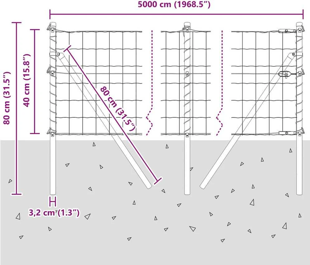Lauko Euro tvoros gruntinis tvirtinimas 50 x 0,4 m Sidabrinė