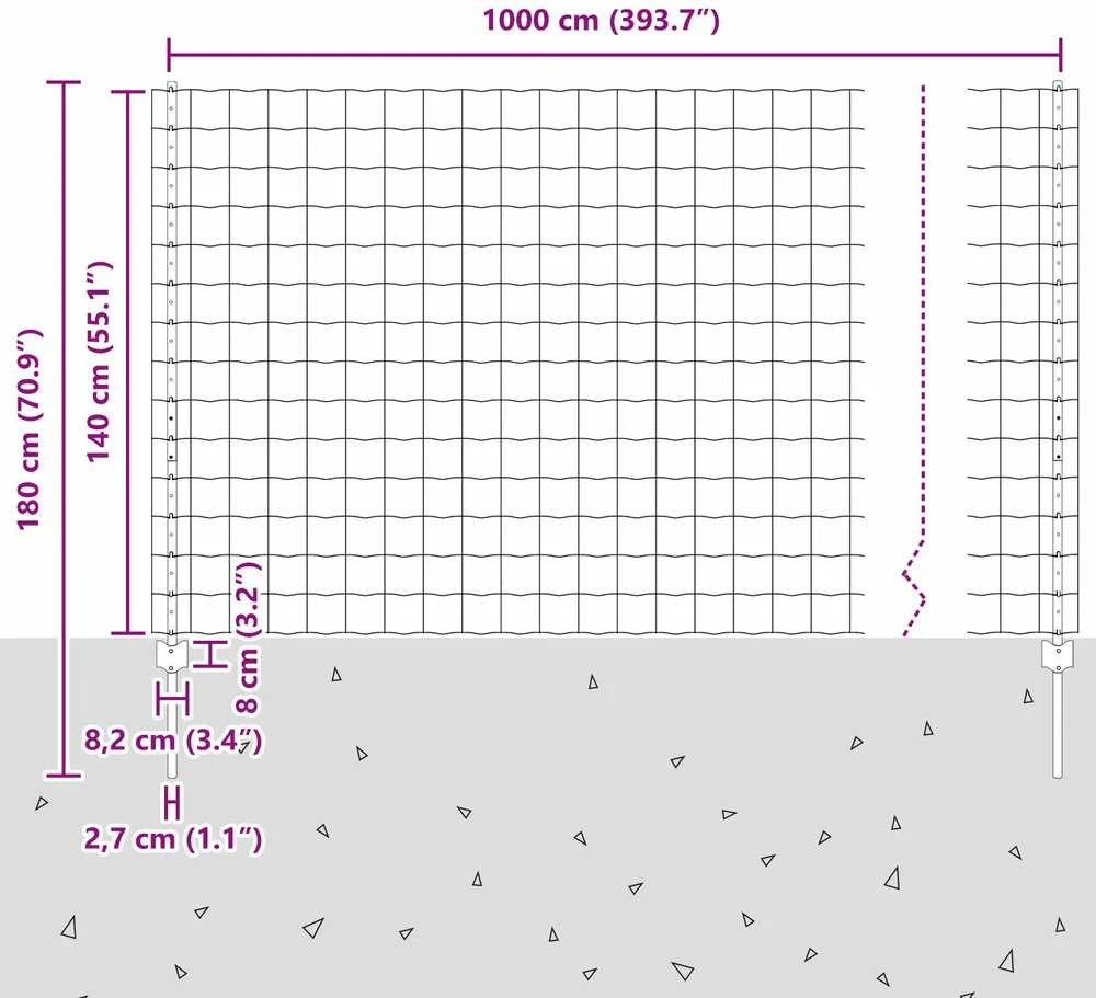 Euro tvoros su stulpu 10 x 1,4 m PVC dengtas plienas Pilka