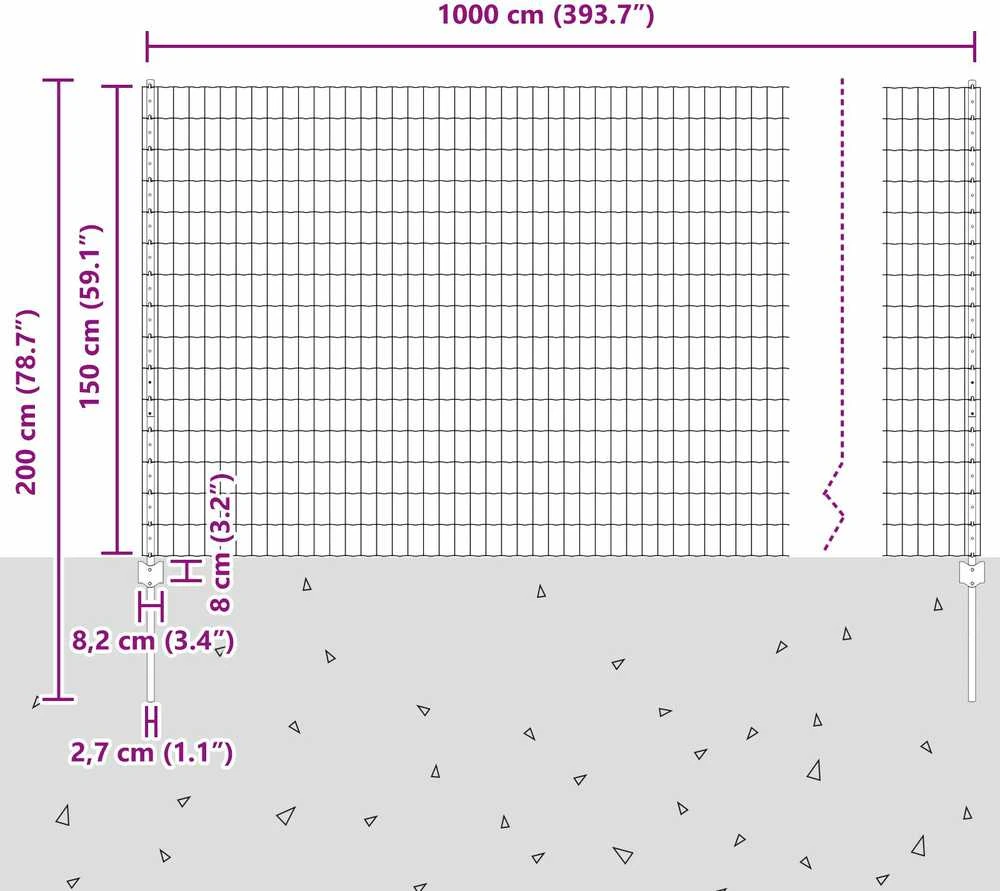 Euro tvoros su stulpu 10 x 1,5 m PVC dengtas plienas Pilka