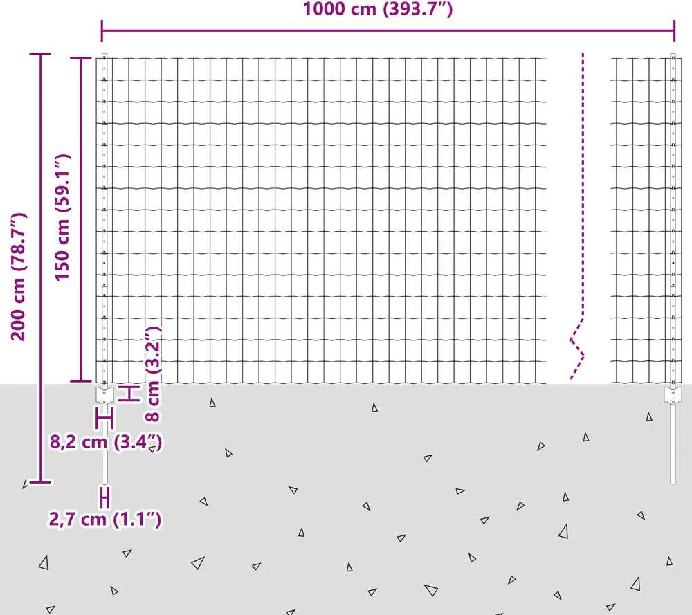 Euro tvoros su stulpu 10 x 1,5 m PVC dengtas plienas Pilka