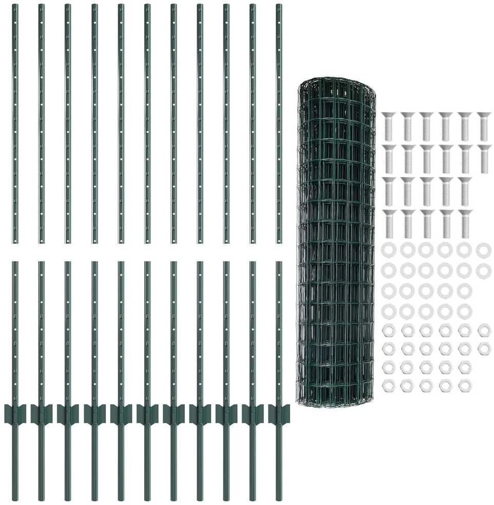 Euro tvoros su stulpu 25 x 1,2 m PVC dengtas plienas Žalia