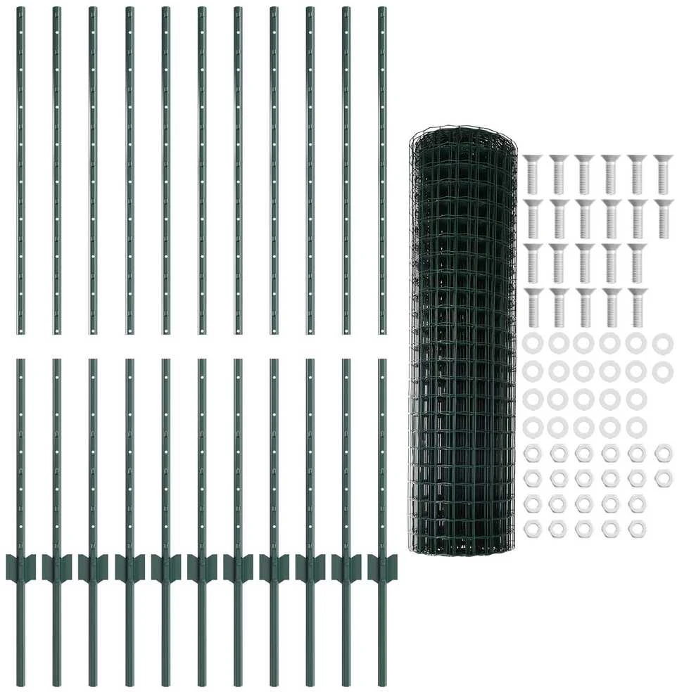 Euro tvoros su stulpu 25 x 1,2 m PVC dengtas plienas Žalia