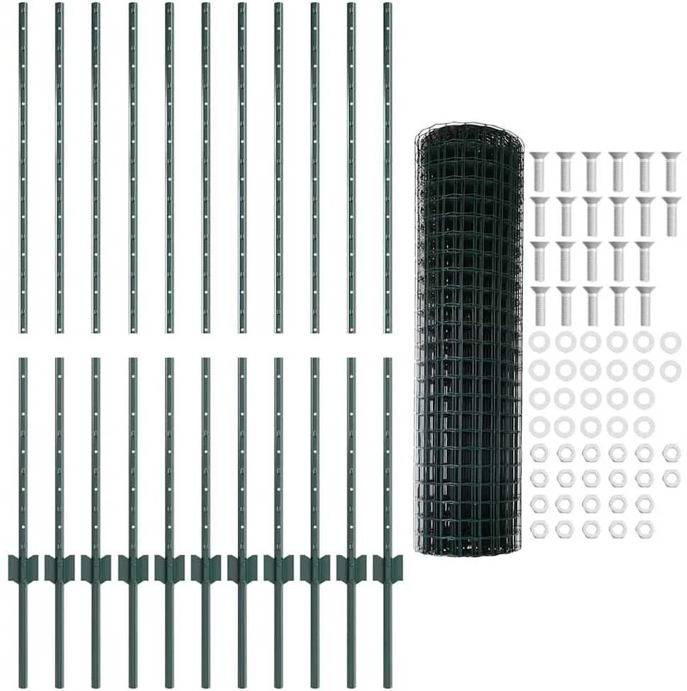 Euro tvoros su stulpu 25 x 1,2 m PVC dengtas plienas Žalia
