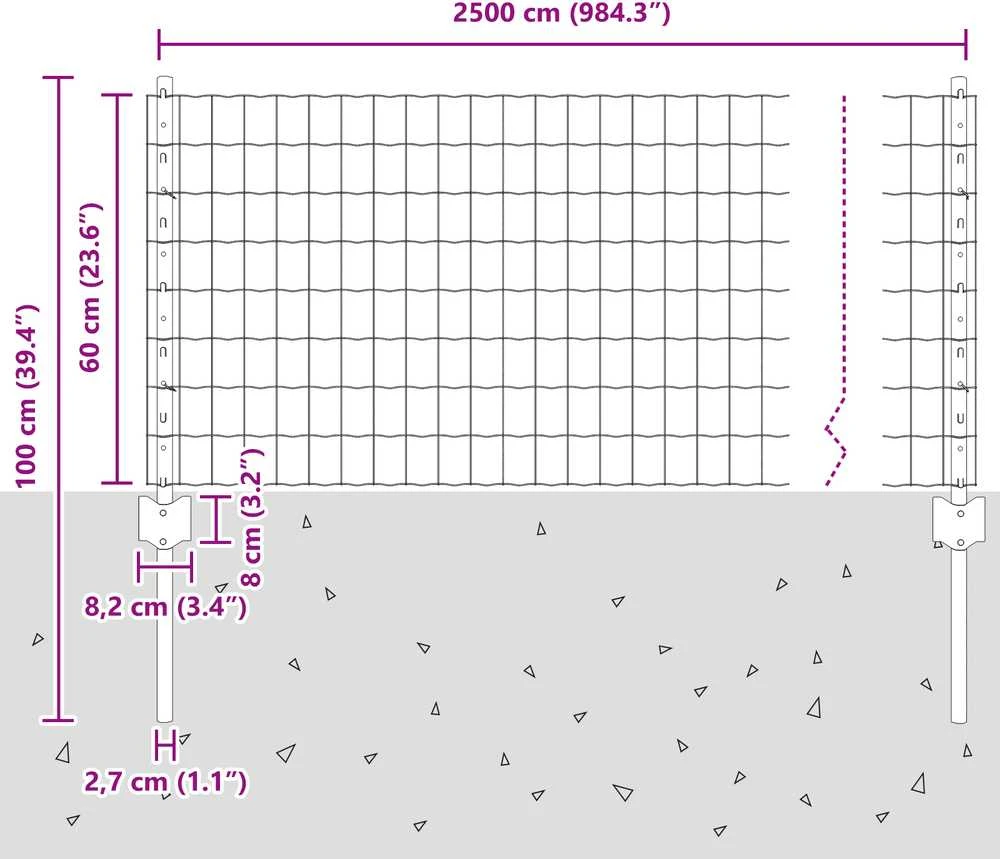 Euro tvoros su stulpu 25 x 0,6 m PVC dengtas plienas Pilka